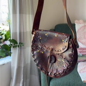Handcrafted Floral Brown Leather Bag